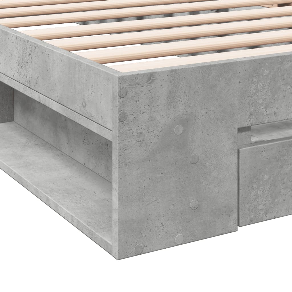 vidaXL Cadru de pat cu sertar, gri beton, 75x190 cm, lemn prelucrat