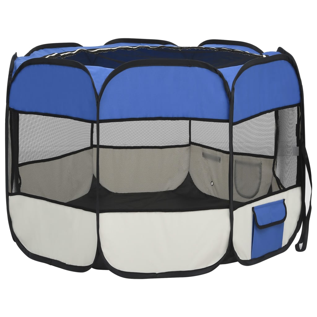 vidaXL Țarc joacă pliabil câini cu sac transport albastru 90x90x58 cm