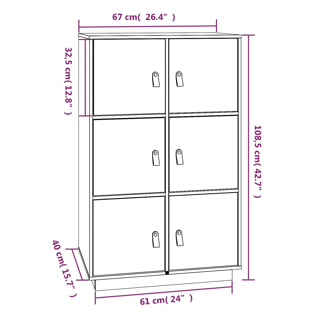 vidaXL Dulap înalt, gri, 67x40x108,5 cm, lemn masiv de pin