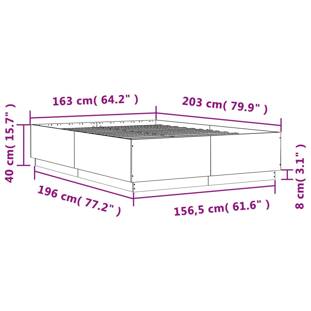 vidaXL Cadru de pat cu LED stejar sonoma 160x200 cm lemn prelucrat