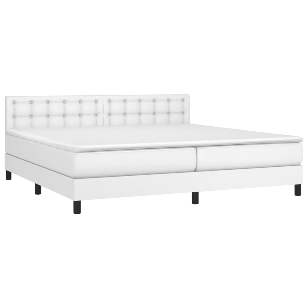 vidaXL Pat box spring cu saltea, alb, 200x200 cm, piele ecologică