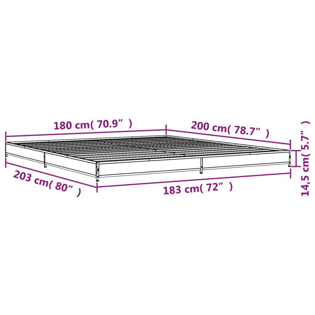 vidaXL Cadru de pat, stejar maro, 180x200 cm, lemn prelucrat și metal