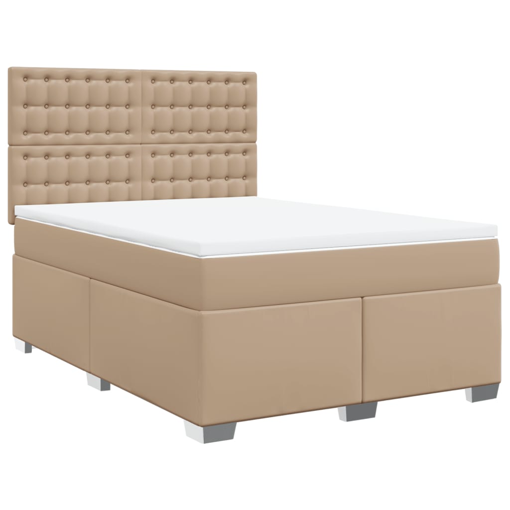 vidaXL Pat box spring cu saltea, cappuccino, 140x200cm piele ecologică