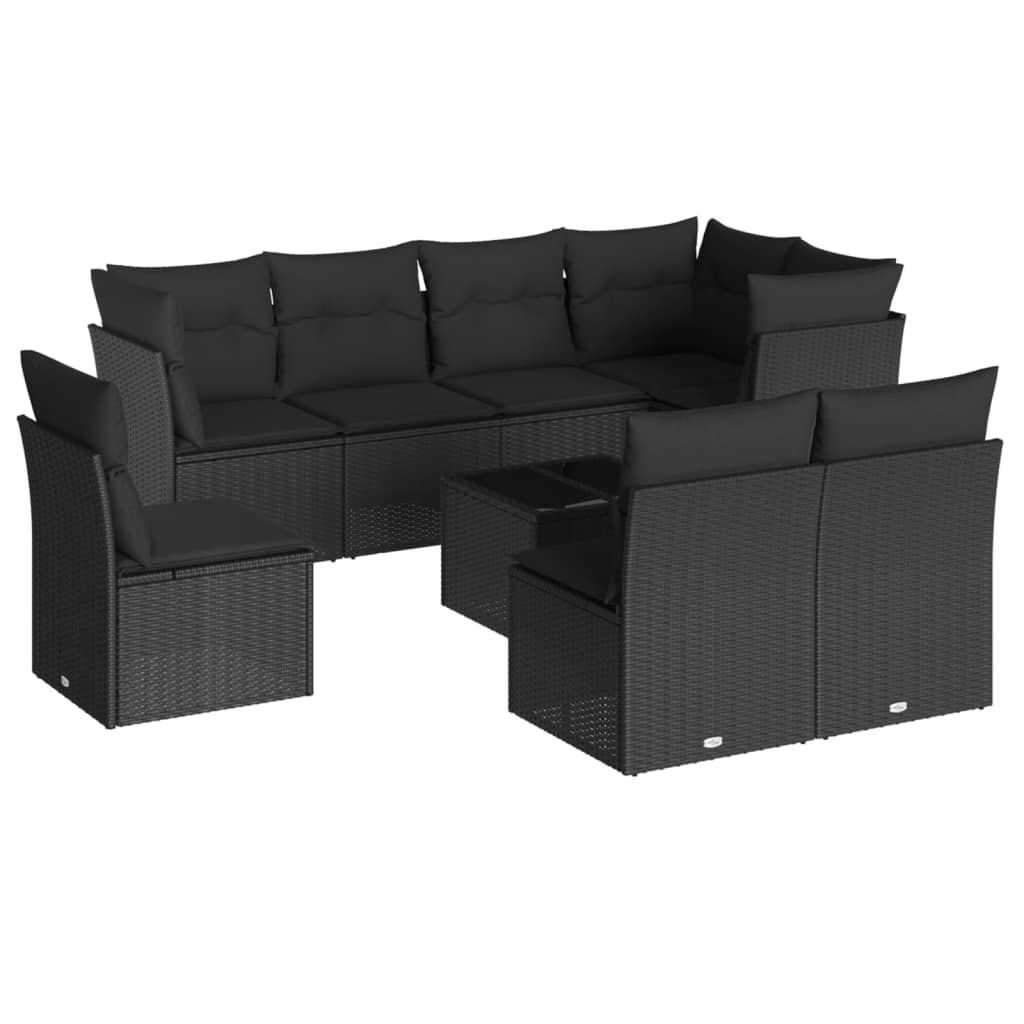 vidaXL Set mobilier de grădină cu perne, 9 piese, negru, poliratan