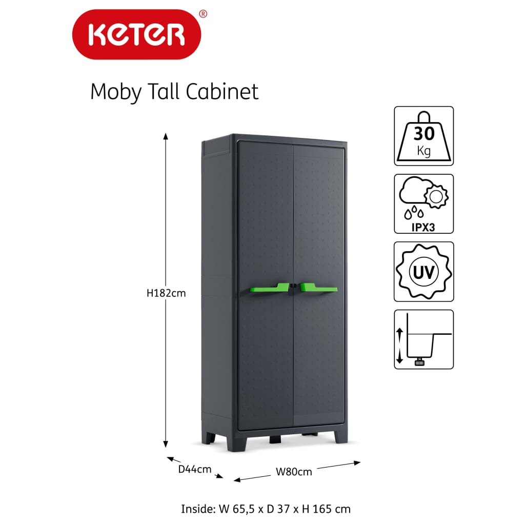 Keter Dulap de depozitare cu rafturi Moby, gri grafit, 182 cm