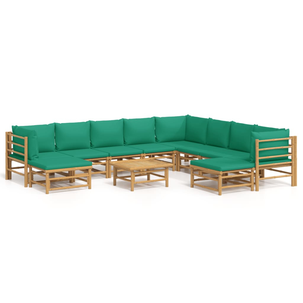 vidaXL Set mobilier de grădină cu perne verzi, 11 piese, bambus