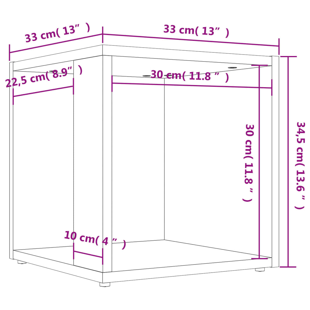 vidaXL Masă laterală, gri beton, 33x33x34,5 cm, PAL