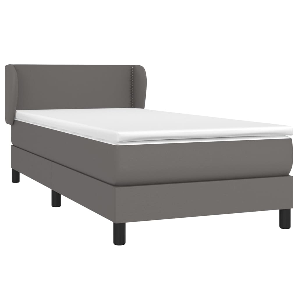 vidaXL Pat box spring cu saltea, gri, 90x190 cm, piele ecologică