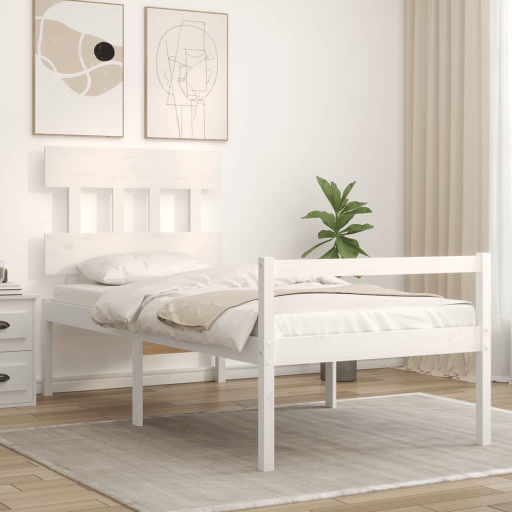 vidaXL Cadru de pat senior cu tăblie, 100x200 cm, alb, lemn masiv