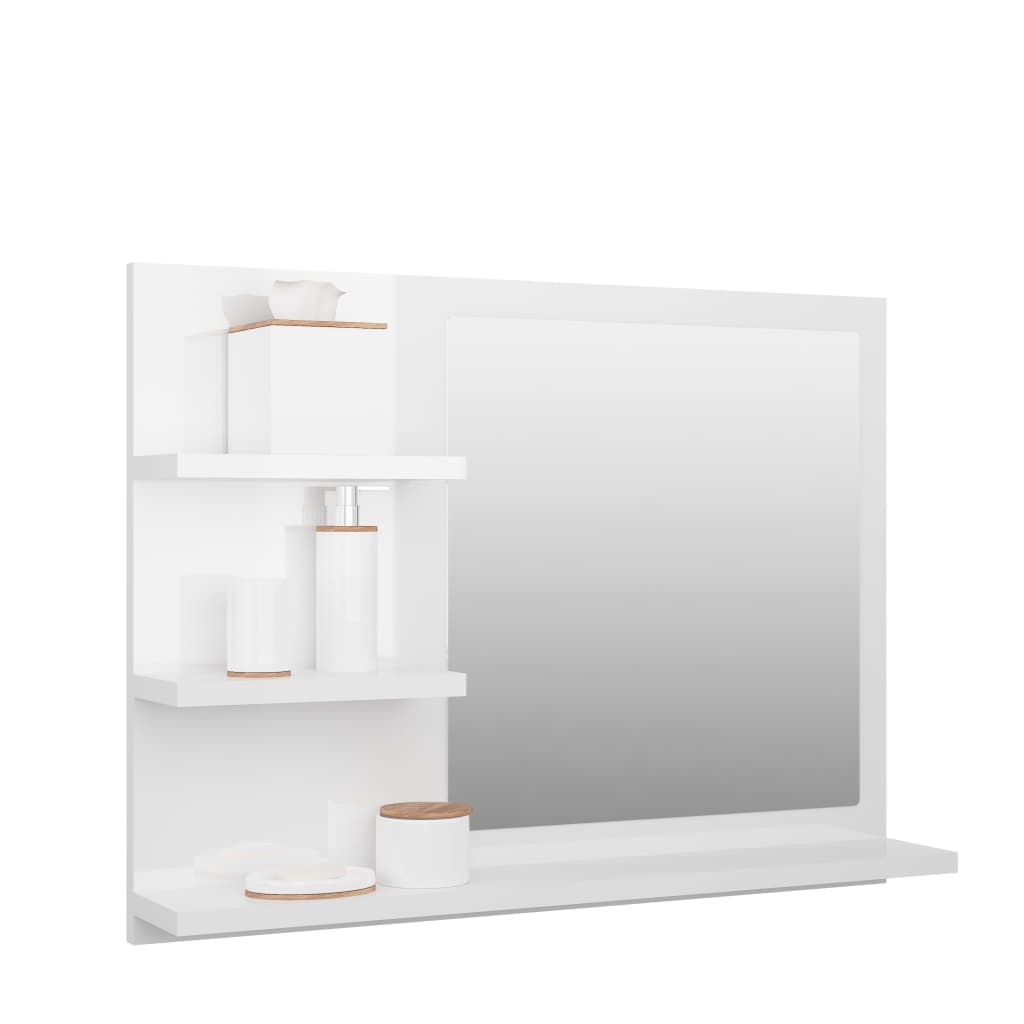 vidaXL Oglindă de baie, alb extralucios, 60 x 10,5 x 45 cm, PAL