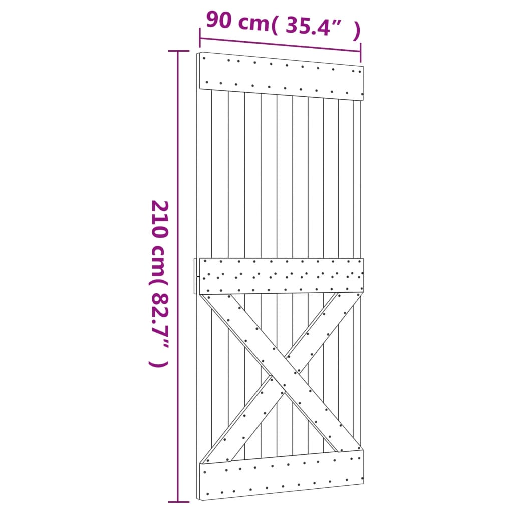 vidaXL Ușă glisantă cu set feronerie, 90x210 cm, lemn masiv de pin