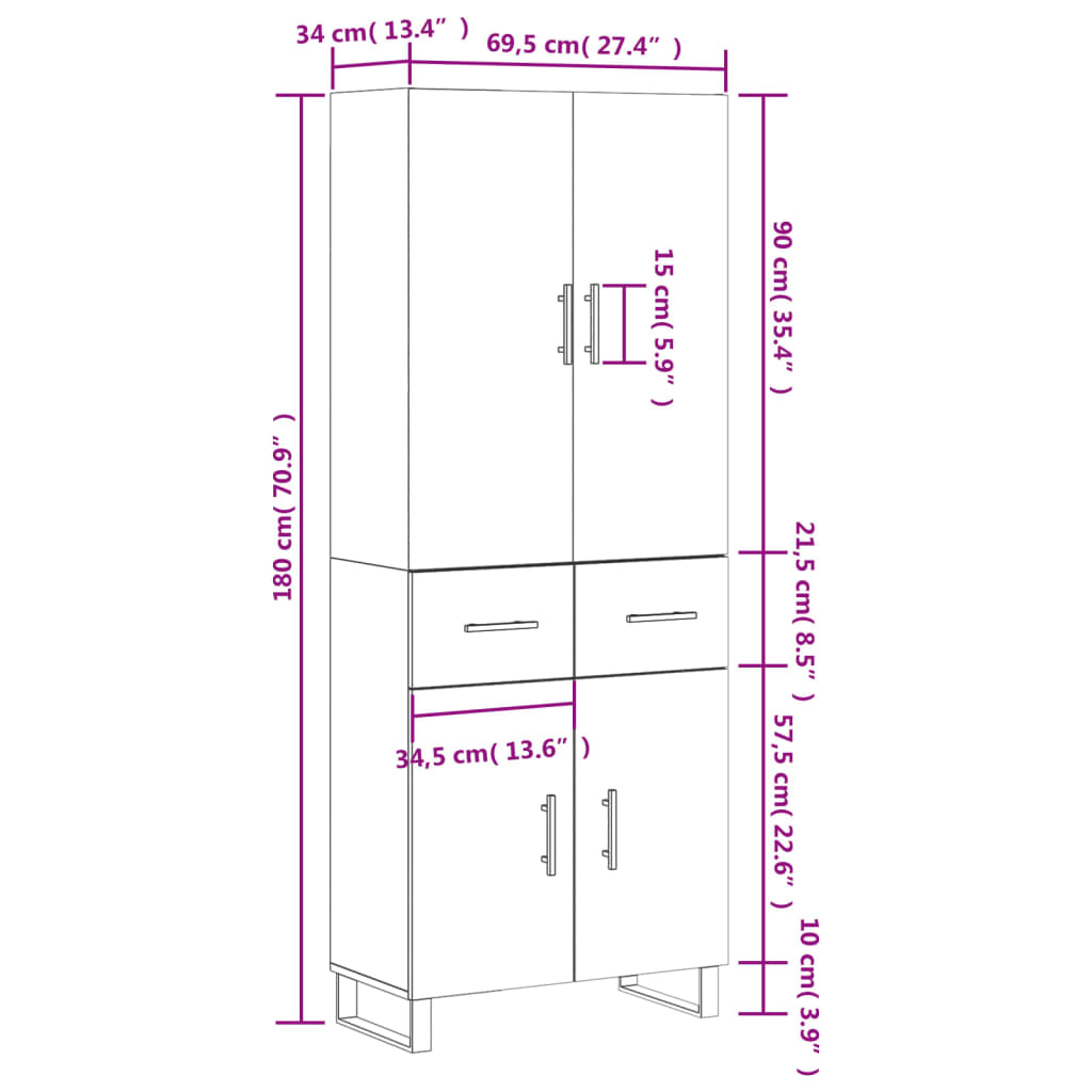 vidaXL Dulap înalt, stejar maro, 69,5x34x180 cm, lemn compozit