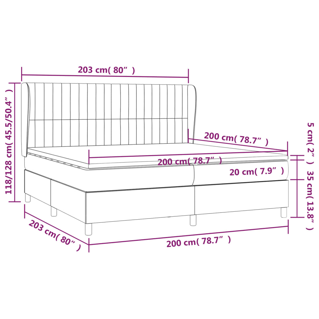 vidaXL Pat box spring cu saltea, negru, 200x200 cm, textil