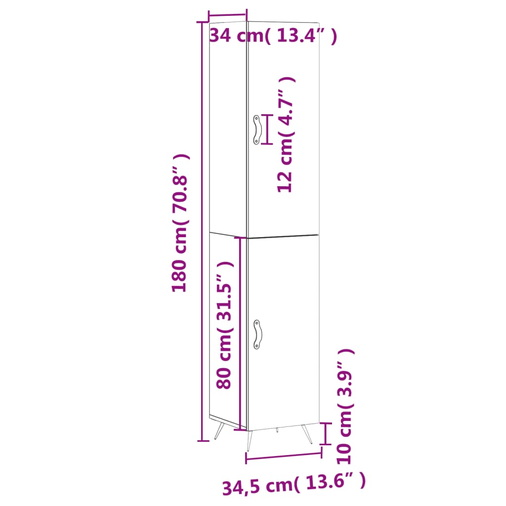 vidaXL Dulap înalt, gri beton, 34,5x34x180 cm, lemn prelucrat