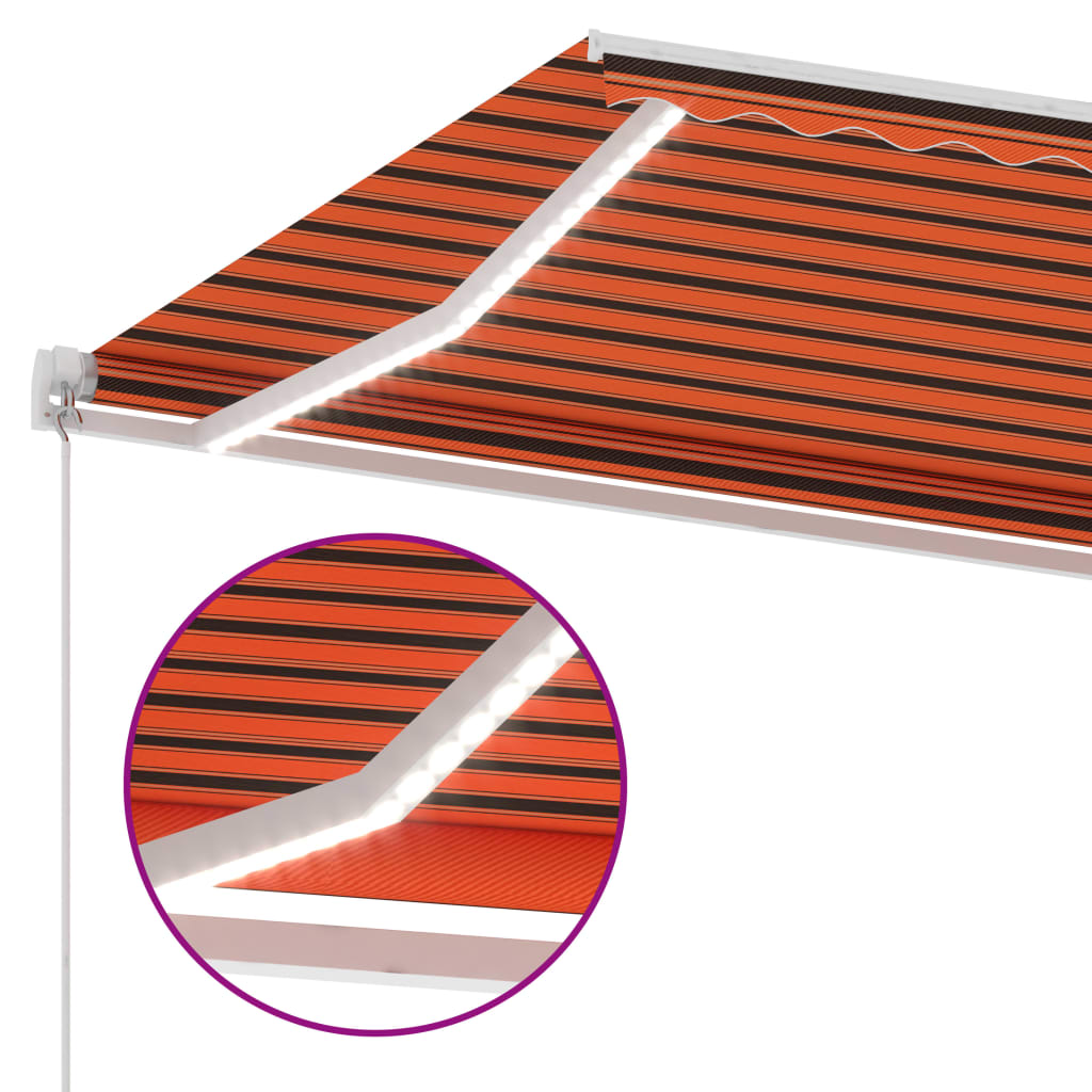 vidaXL Copertină retractabilă manual,LED, portocaliu/ maro, 450x350 cm