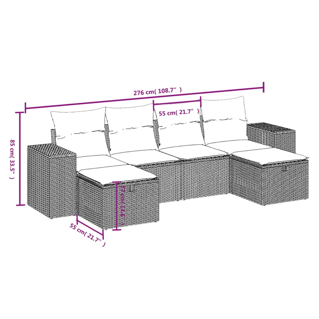 vidaXL Set mobilier de grădină cu perne, 6 piese, negru, poliratan