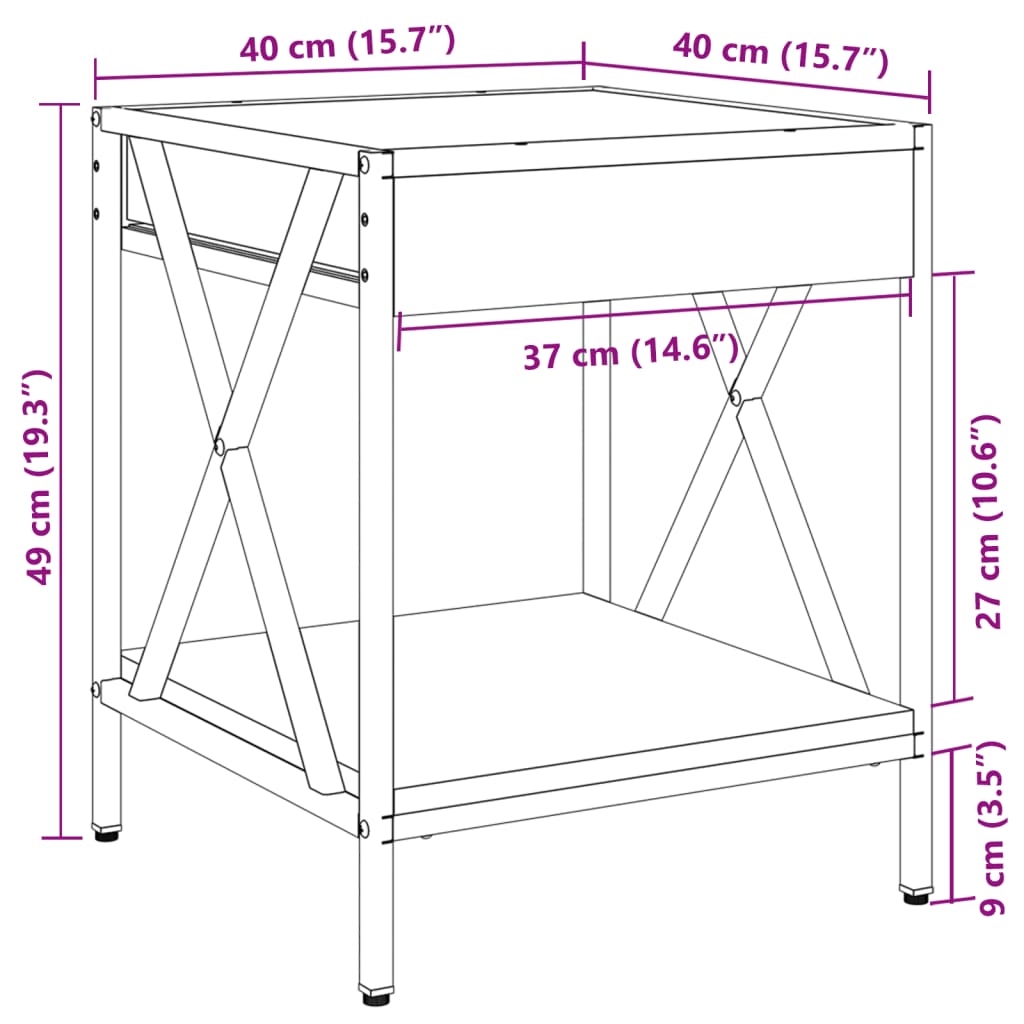 vidaXL Măsuță de cafea cu LED infinity, stejar fumuriu, 40x40x49 cm