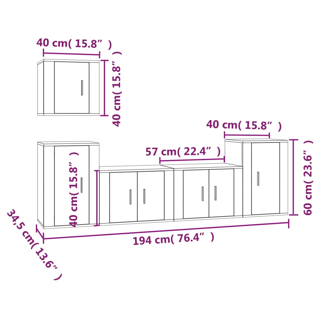 vidaXL Set dulapuri TV, 5 piese, stejar maro, lemn prelucrat