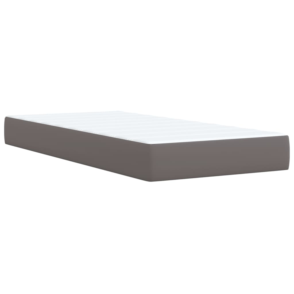 vidaXL Pat box spring cu saltea, gri, 90x190 cm, piele ecologică