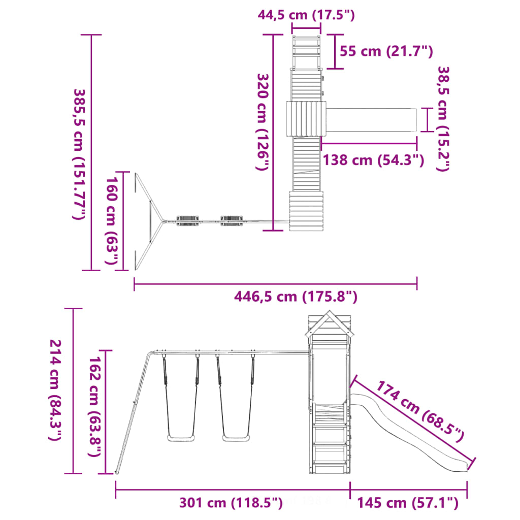 vidaXL Set de joacă pentru exterior, lemn masiv de pin