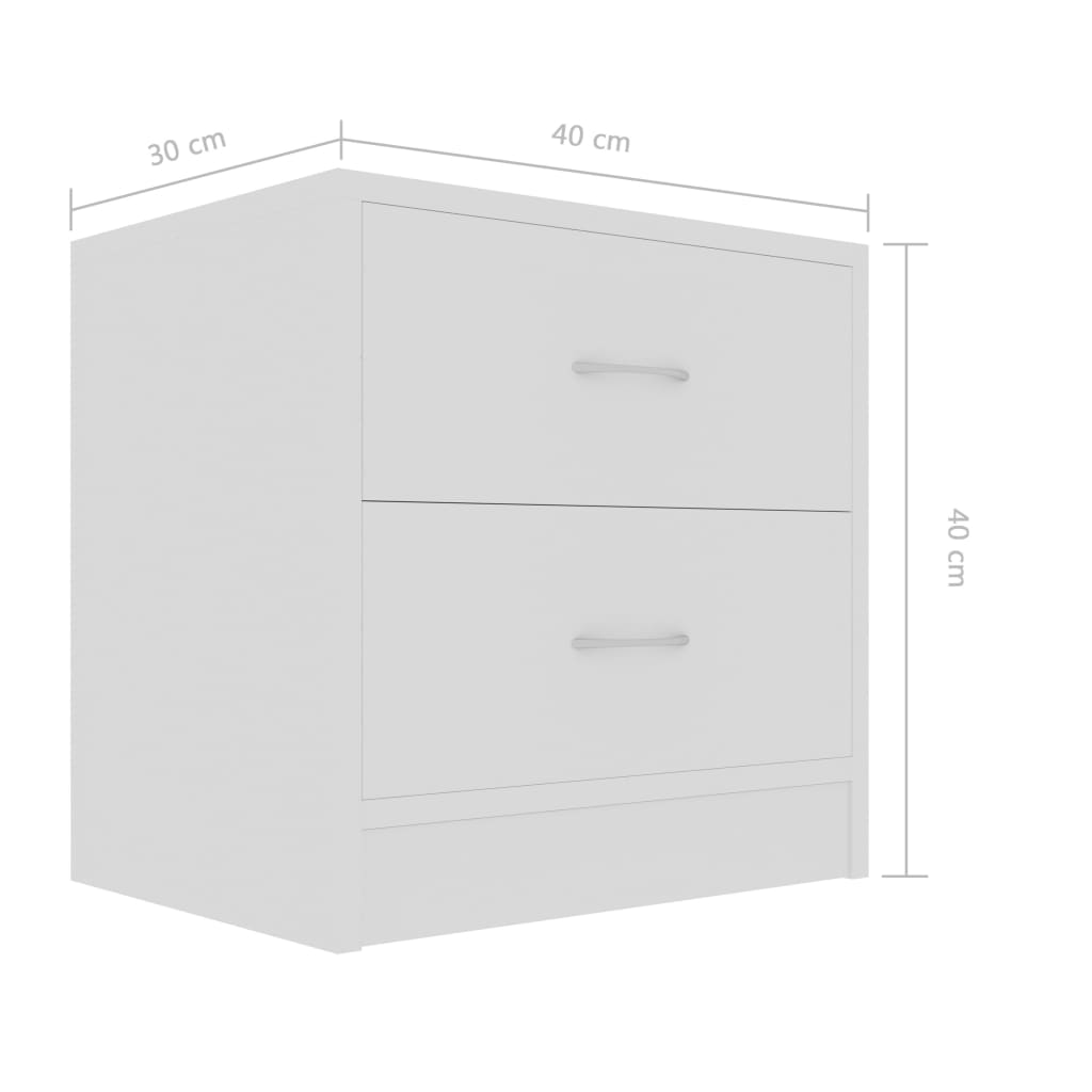 vidaXL Noptiere, 2 buc., alb, 40x30x40 cm, lemn prelucrat