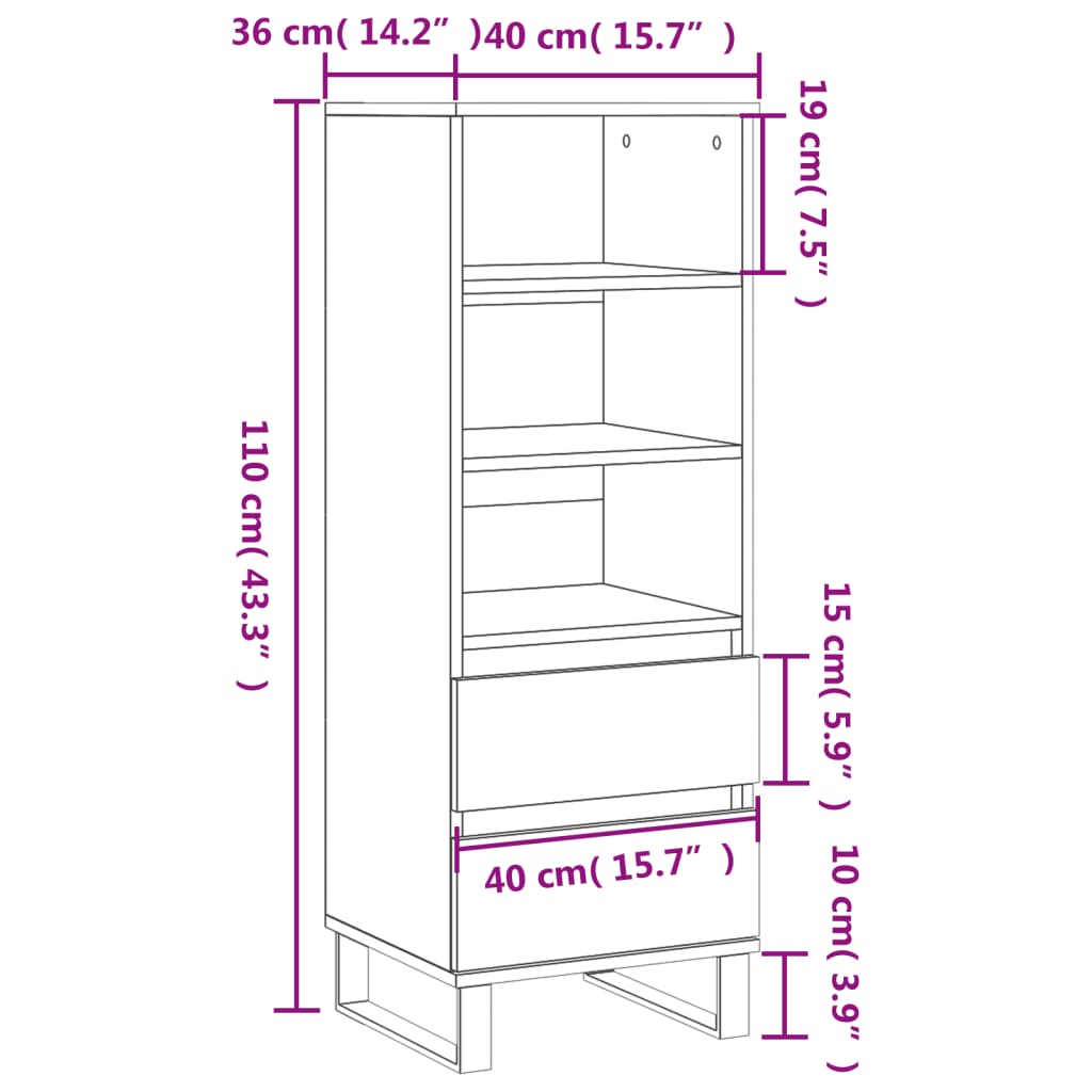 vidaXL Dulap înalt, gri beton, 40x36x110 cm, lemn compozit