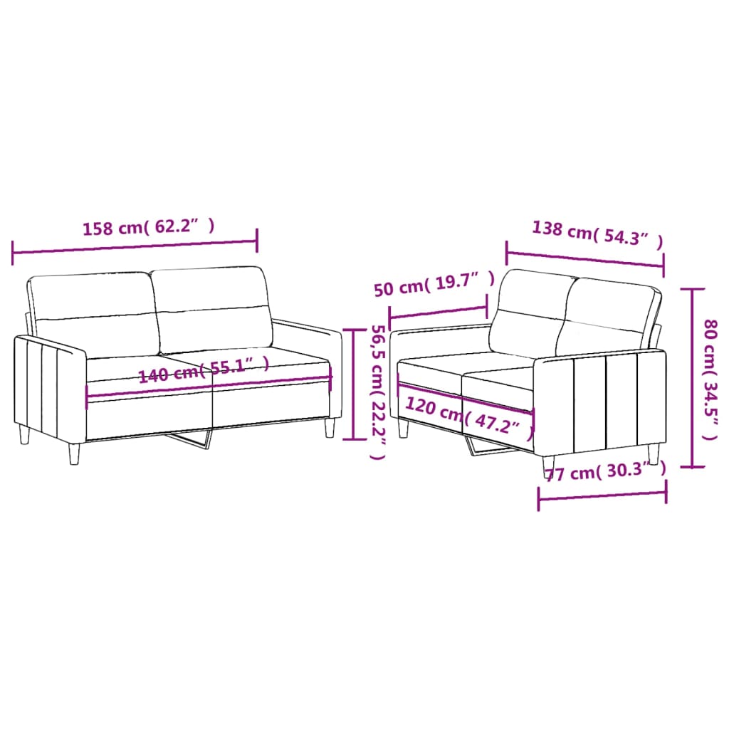 vidaXL Set de canapele cu perne, 2 piese, negru, textil