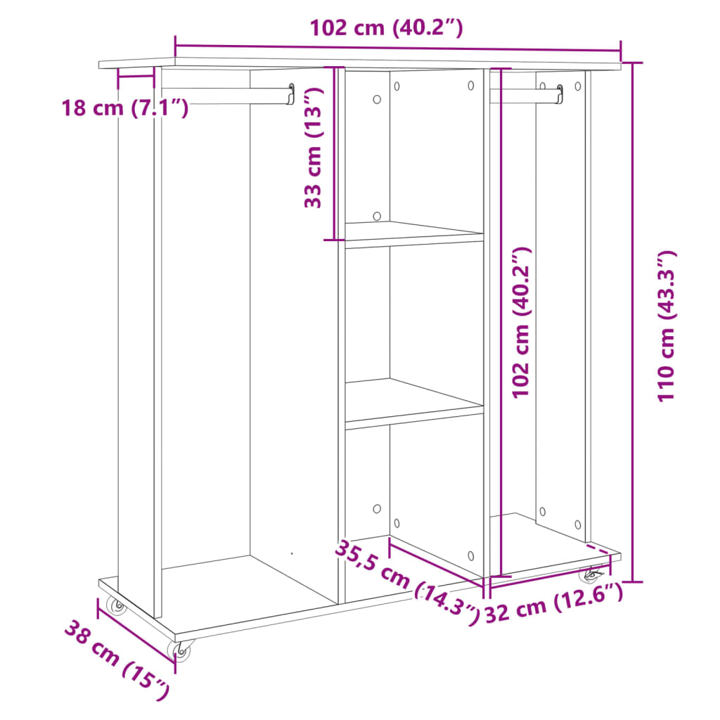 vidaXL Șifonier cu roți, alb, 102x38x110 cm, lemn prelucrat