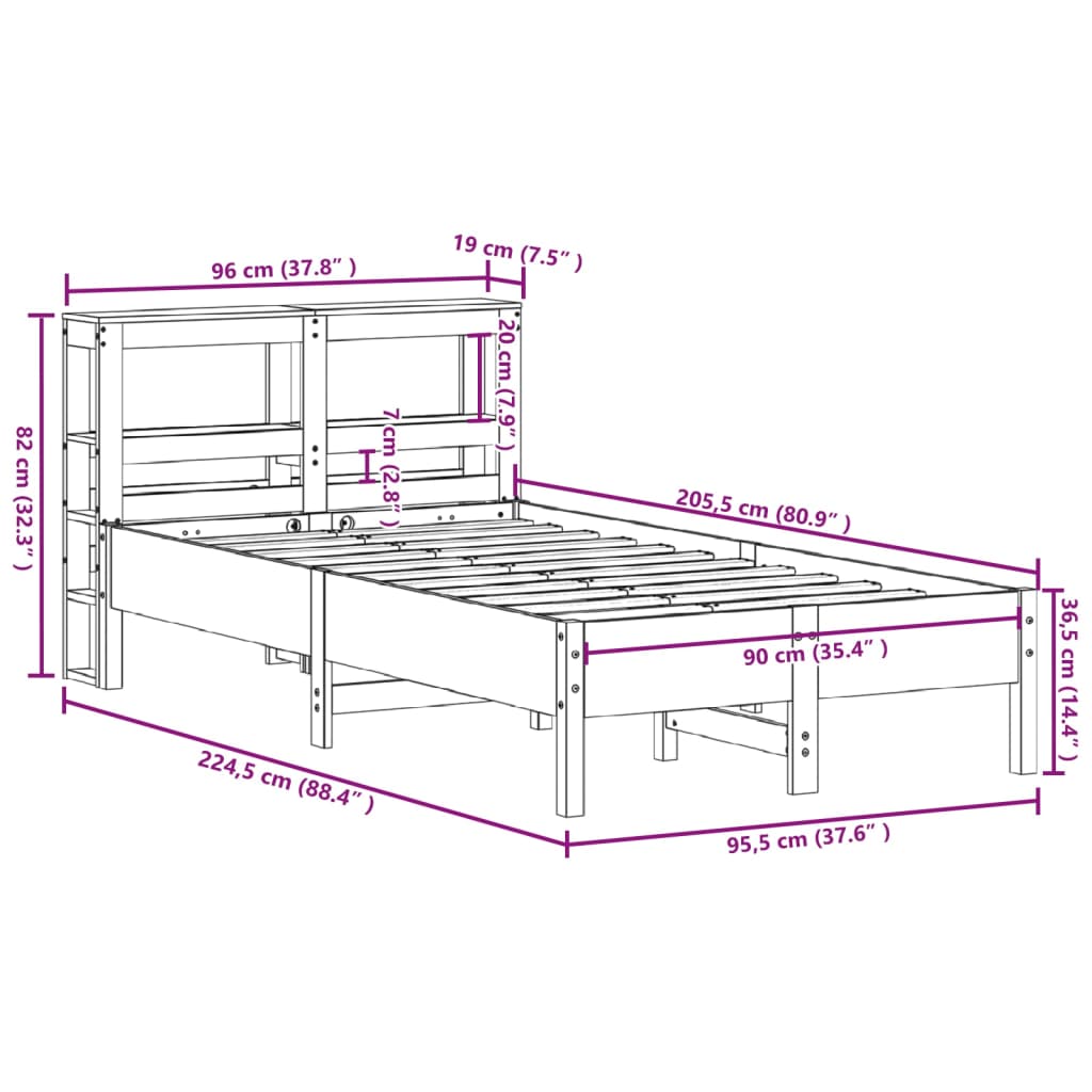 vidaXL Cadru de pat fără saltea, alb, 90x200 cm, lemn masiv pin