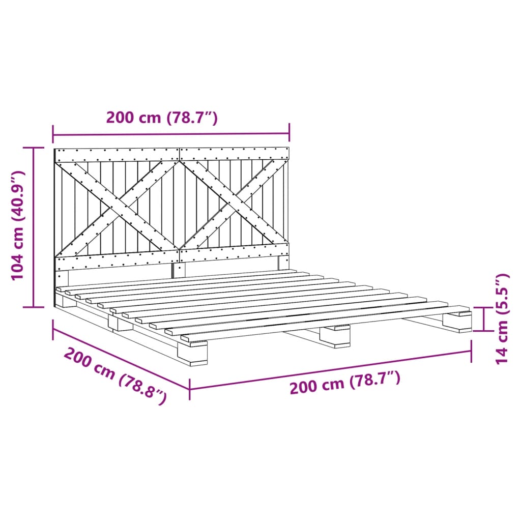 vidaXL Cadru pat cu tăblie 200x200 cm, lemn masiv de pin