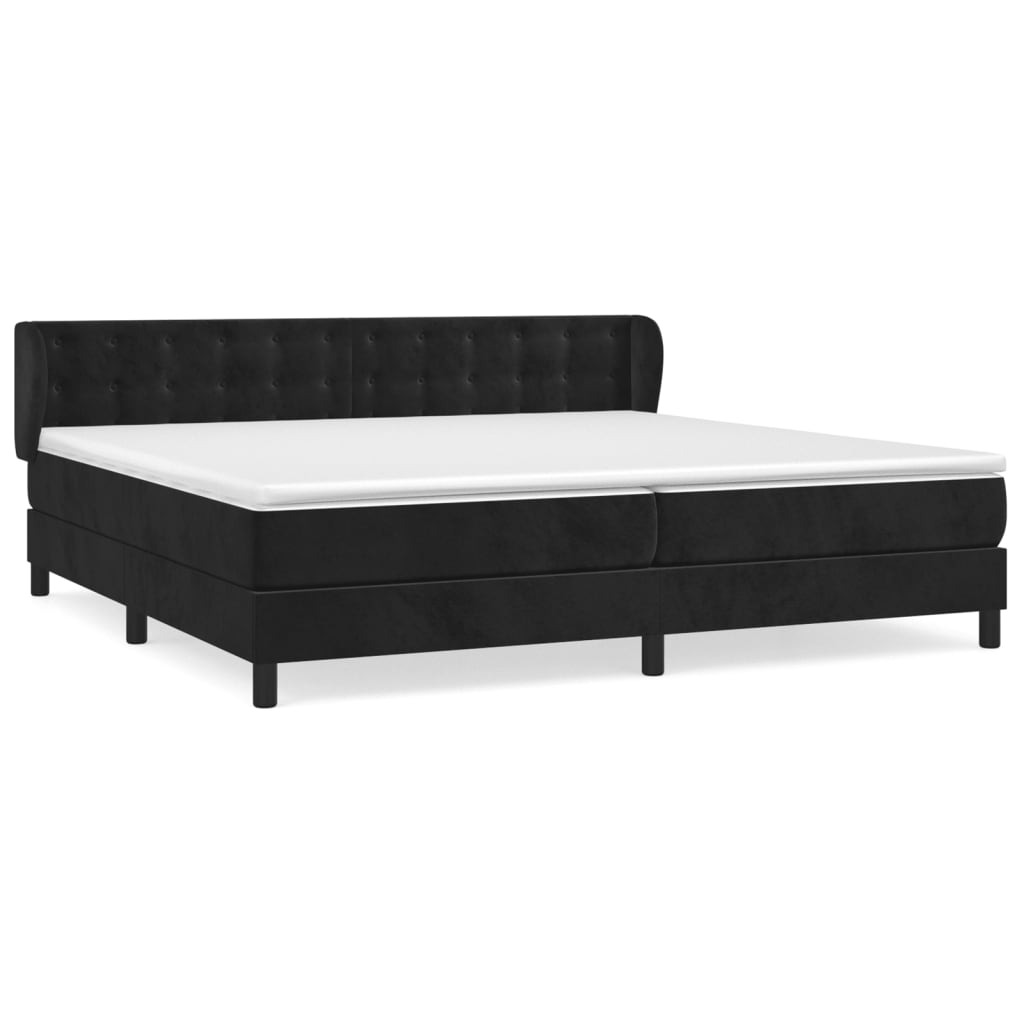 vidaXL Pat box spring cu saltea, negru, 200x200 cm, catifea