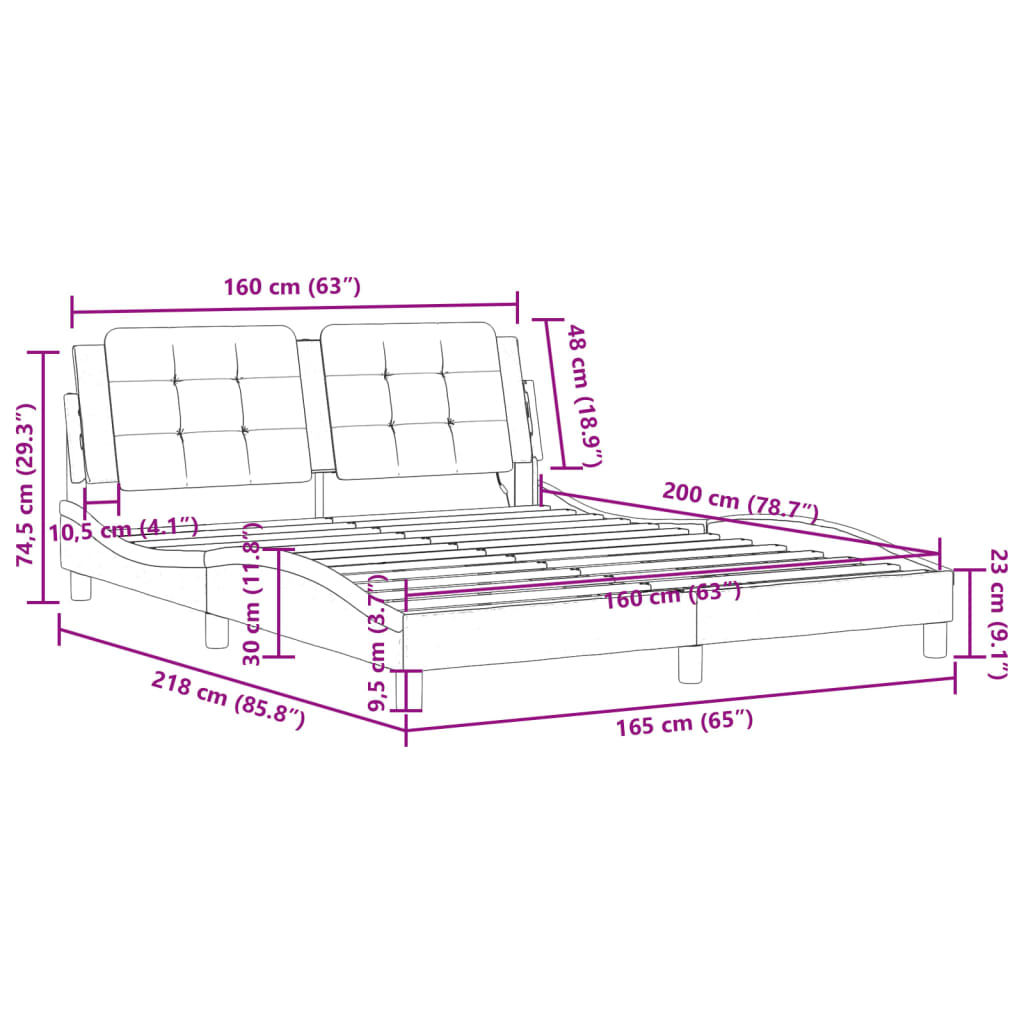 vidaXL Cadru de pat cu lumini LED, negru, 160x200 cm, piele ecologică