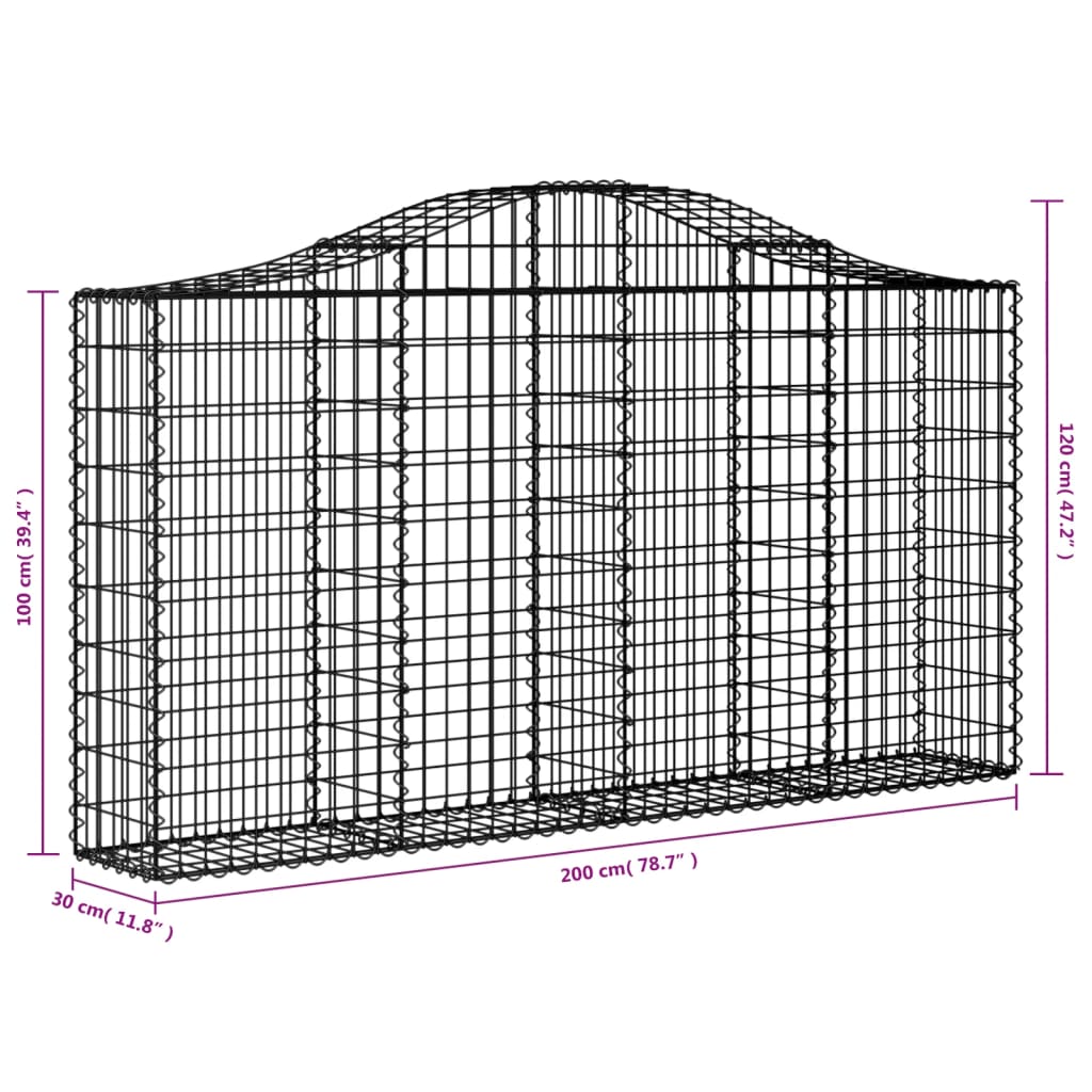 vidaXL Coșuri gabion arcuite 18 buc, 200x30x100/120 cm fier galvanizat