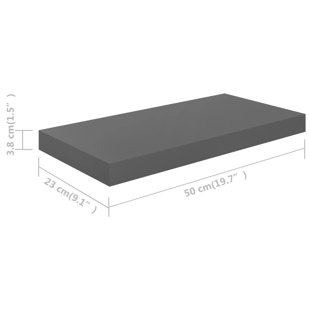 vidaXL Rafturi de perete, 4 buc., gri extralucios, 50x23x3,8 cm, MDF