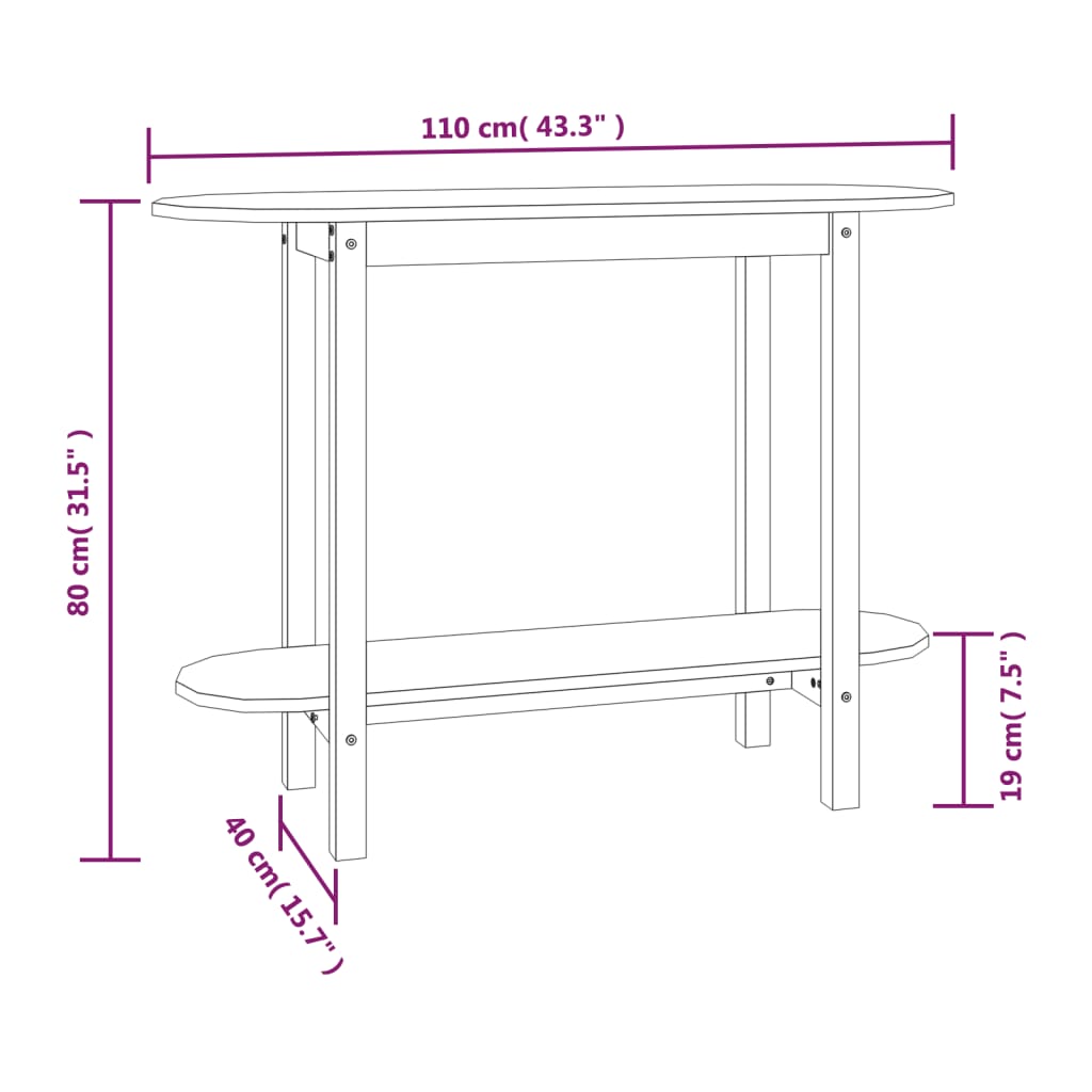 vidaXL Masă consolă, gri, 110x40x80 cm, lemn masiv de pin