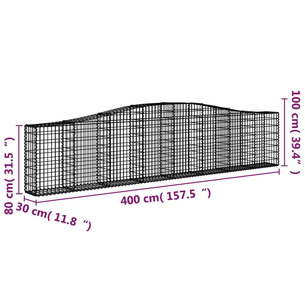 vidaXL Coșuri gabion arcuite 2 buc, 400x30x80/100 cm, fier galvanizat