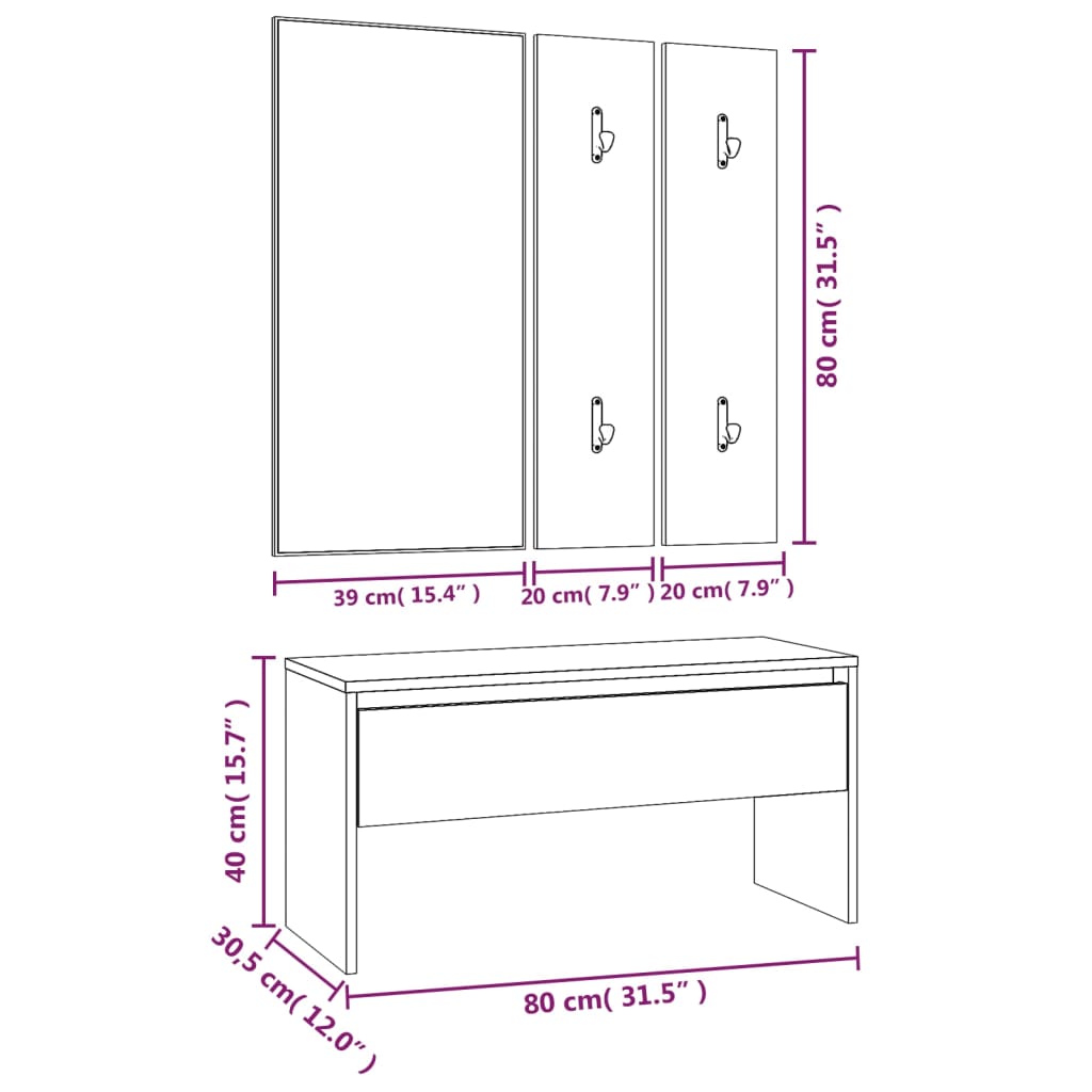 vidaXL Set de mobilier pentru hol, gri sonoma, lemn prelucrat