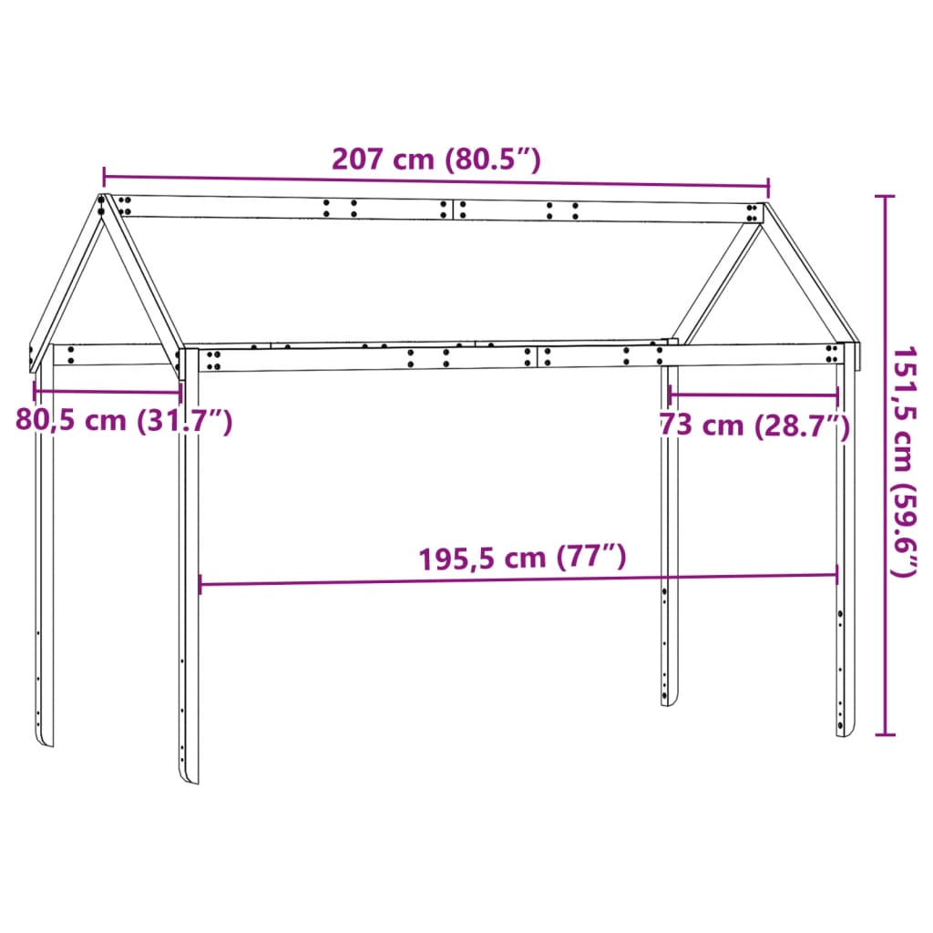 vidaXL Acoperiș pat de copii, maro, 207x80,5x151,5 cm, lemn masiv pin