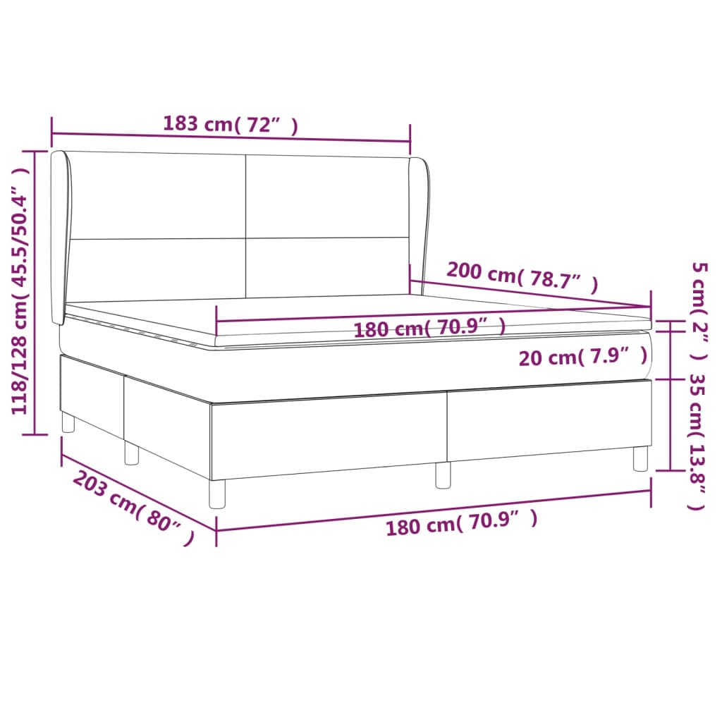 vidaXL Pat box spring cu saltea, negru, 180x200 cm, catifea