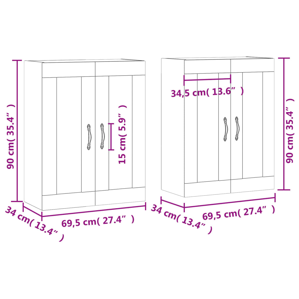 vidaXL Dulapuri montate pe perete, 2 buc, negru, lemn prelucrat