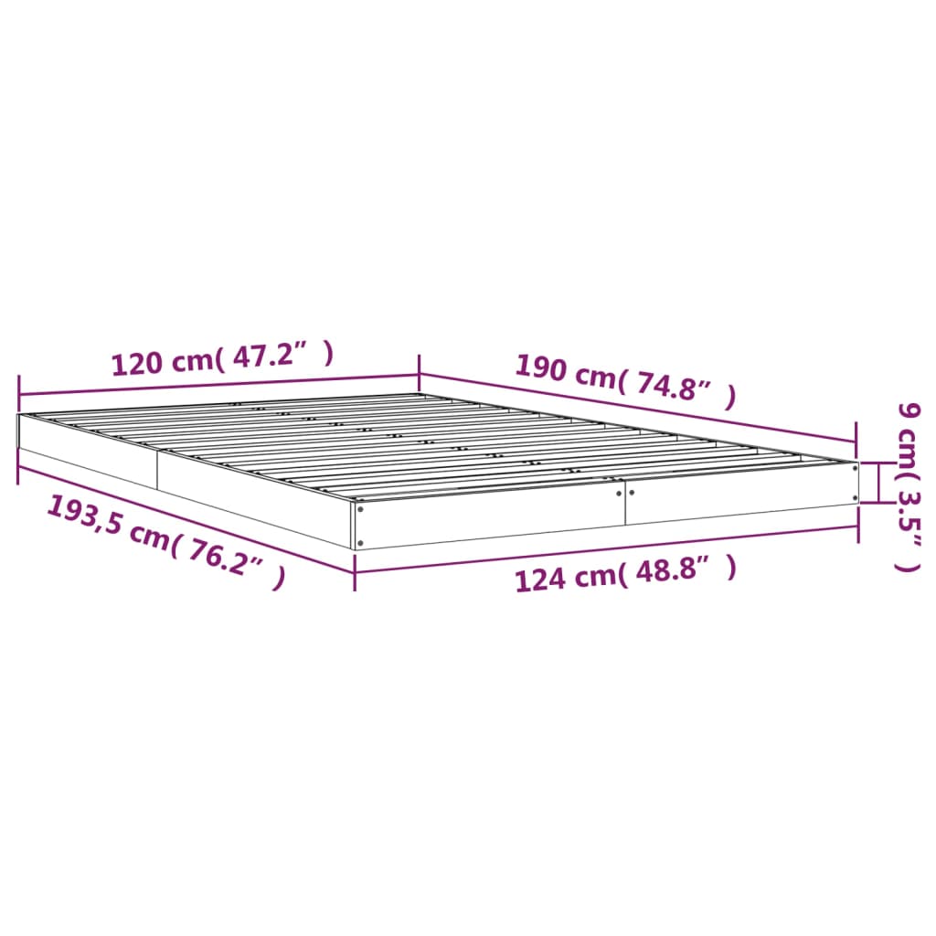 vidaXL Cadru de pat dublu mic, 120x190 cm, alb, lemn masiv de pin