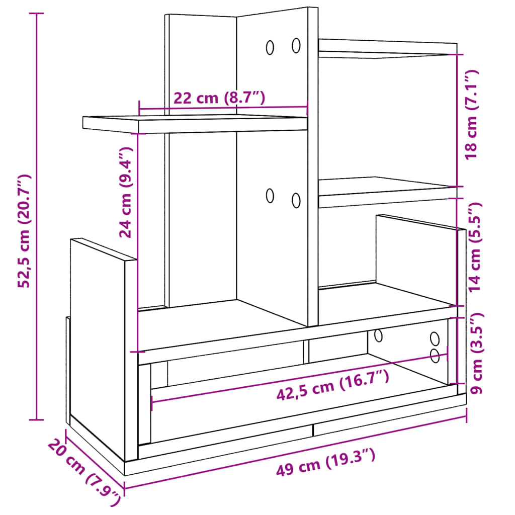 vidaXL Organizator birou, gri sonoma, 49x20x52,5 cm lemn prelucrat