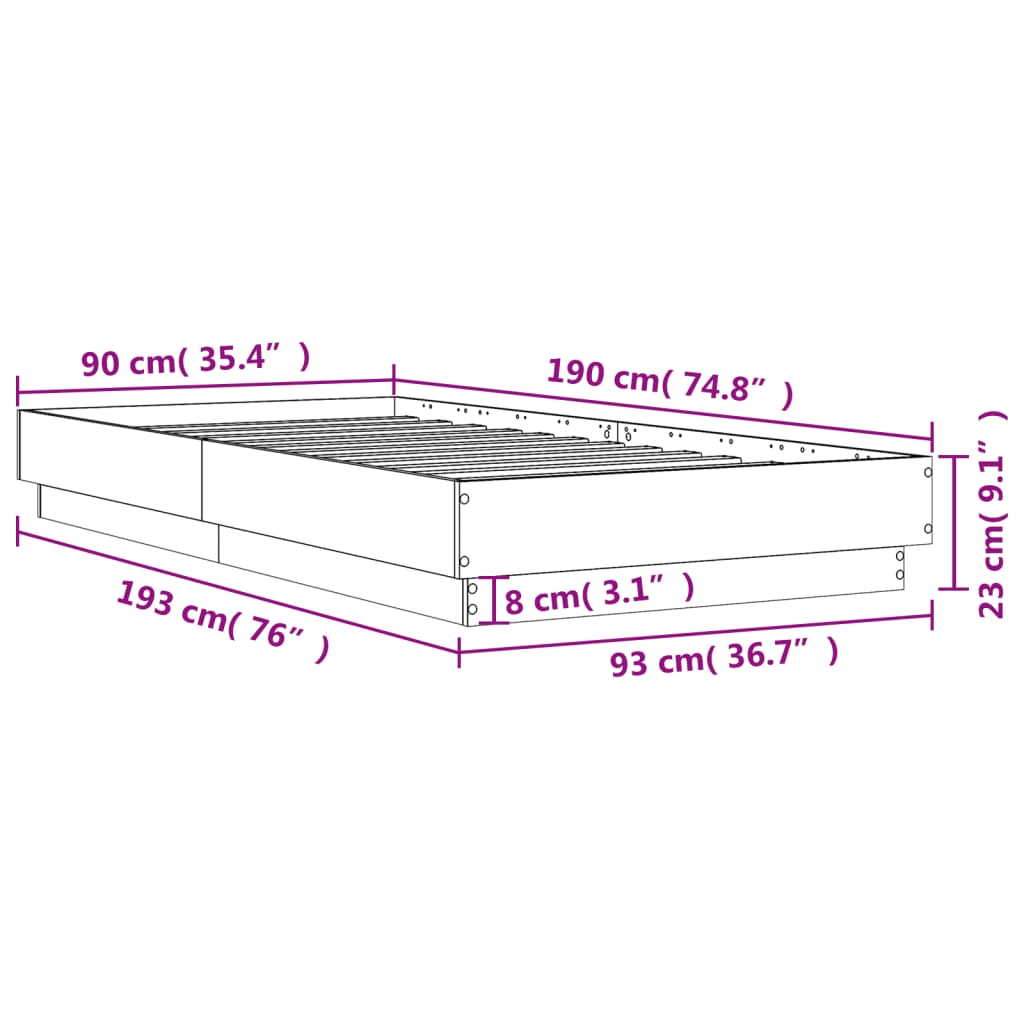 vidaXL Cadru de pat cu lumini LED, stejar maro, 90x190 cm