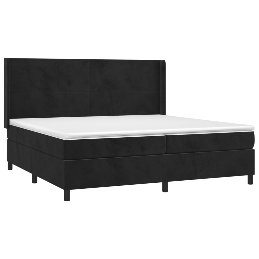 vidaXL Pat box spring cu saltea, negru, 200x200 cm, catifea