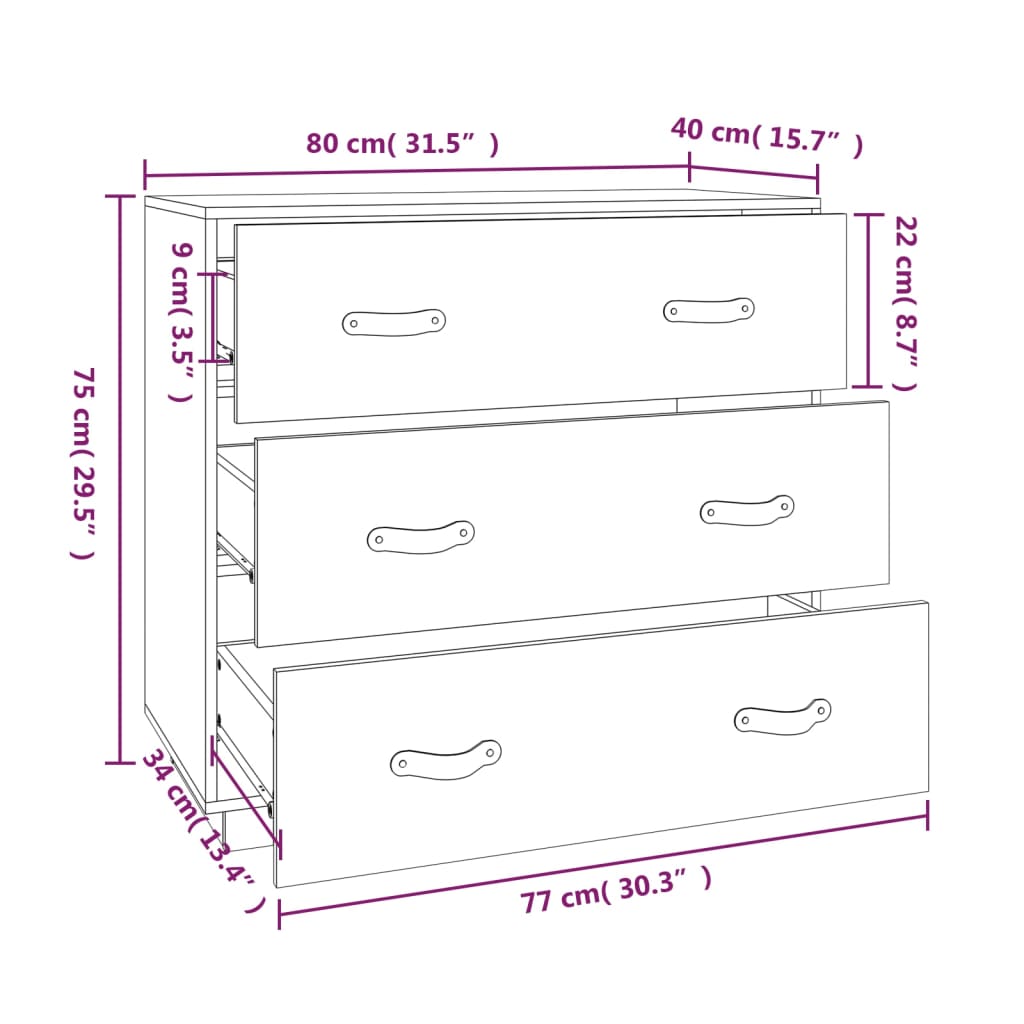 vidaXL Dulap, 80x40x75 cm, lemn masiv de pin