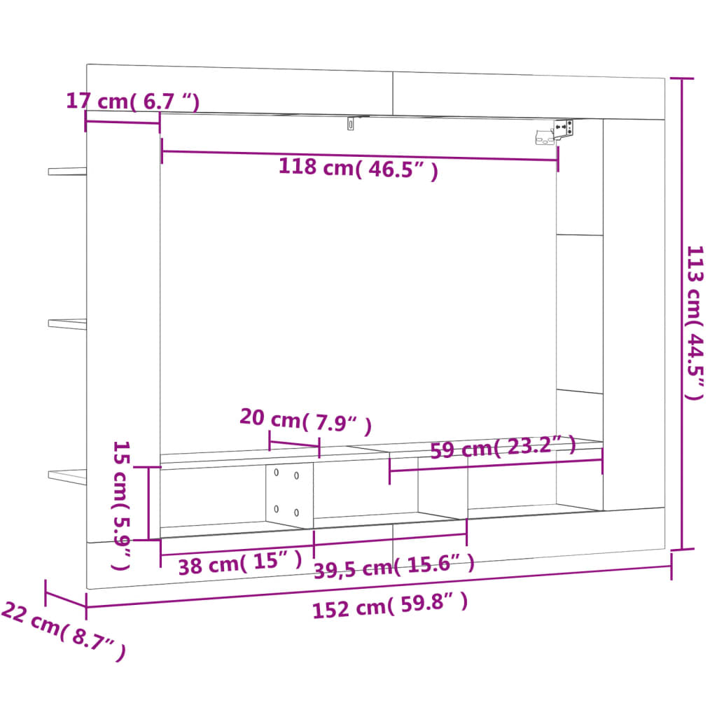 vidaXL Comodă TV, gri beton, 152x22x113 cm, lemn prelucrat