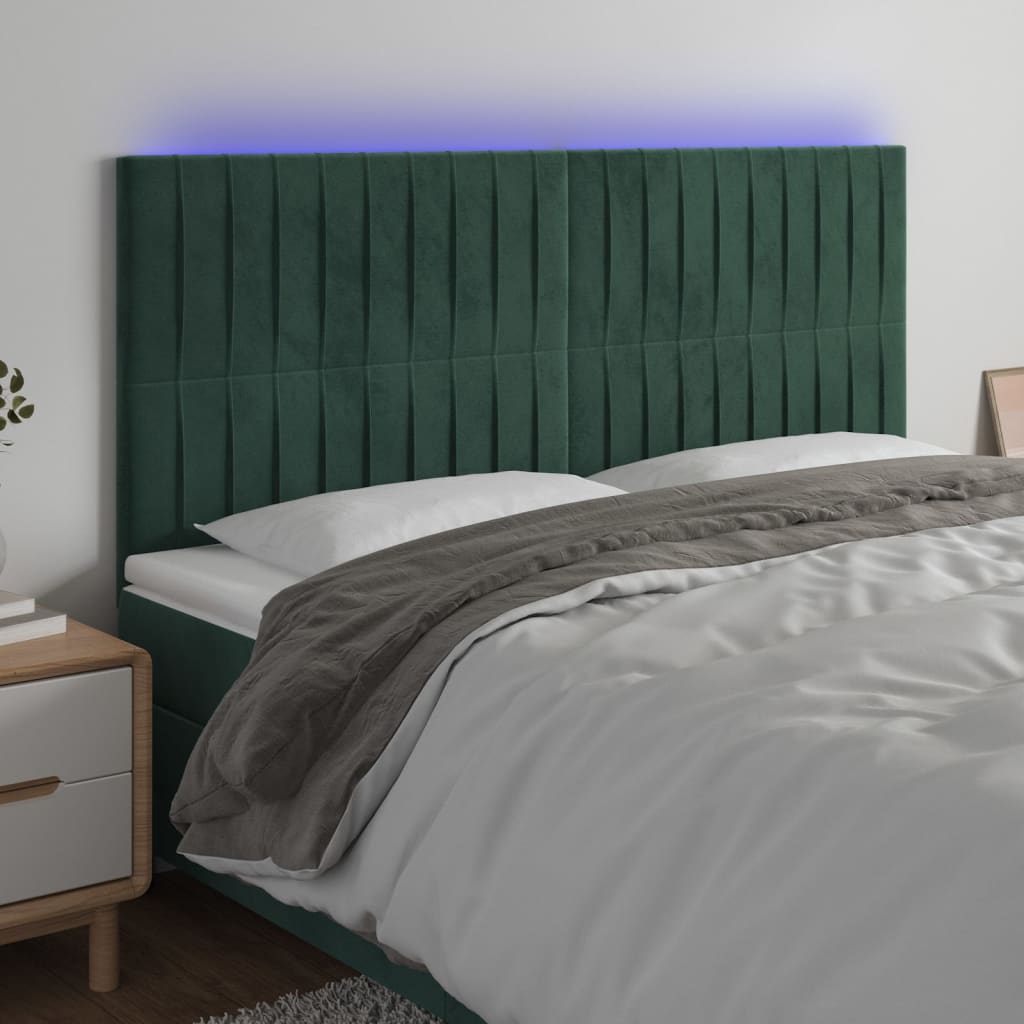 vidaXL Tăblie de pat cu LED, verde închis, 180x5x118/128 cm, catifea