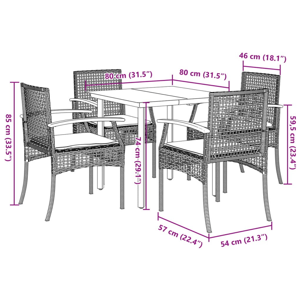 vidaXL Set mobilier de grădină cu perne, 5 piese, negru, poliratan