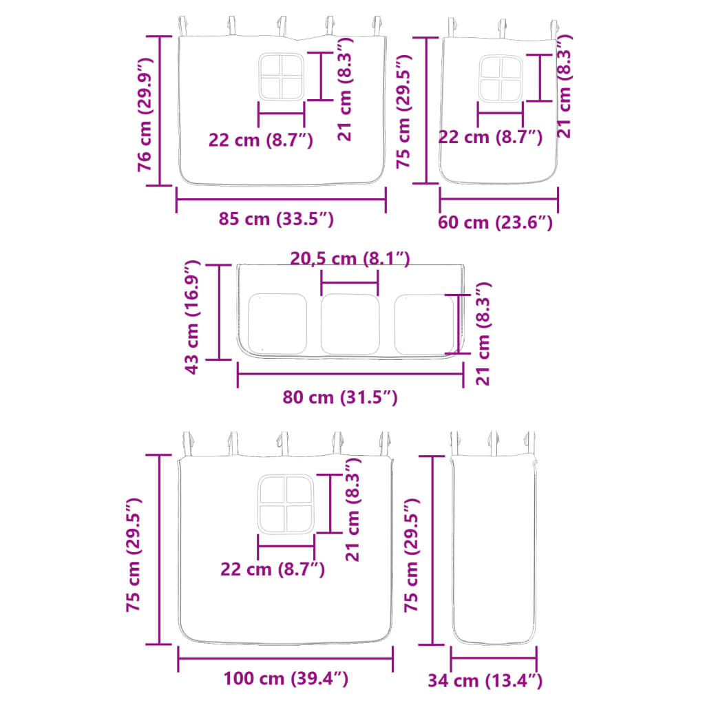 vidaXL Pat etajat de copii perdele, alb/negru 90x190 cm lemn masiv pin