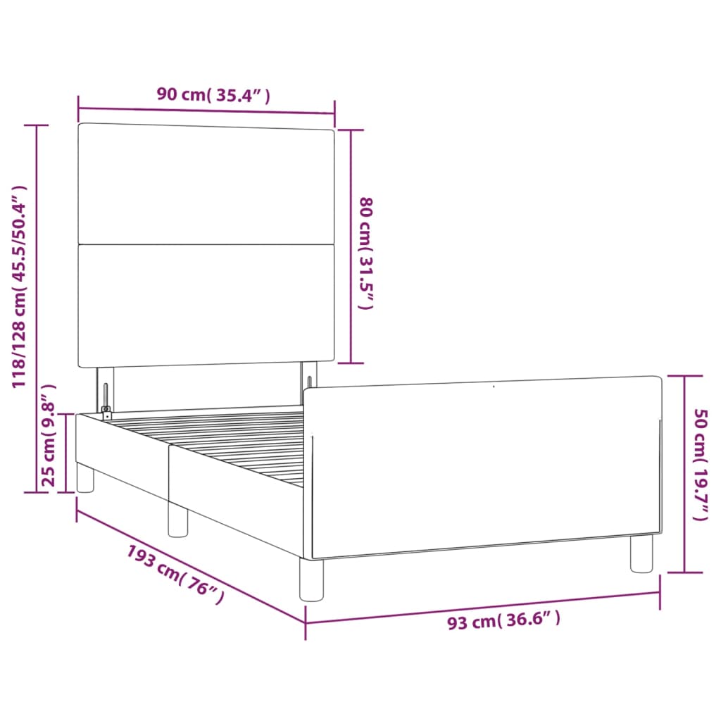 vidaXL Cadru de pat cu tăblie, alb, 90x190 cm, piele ecologică